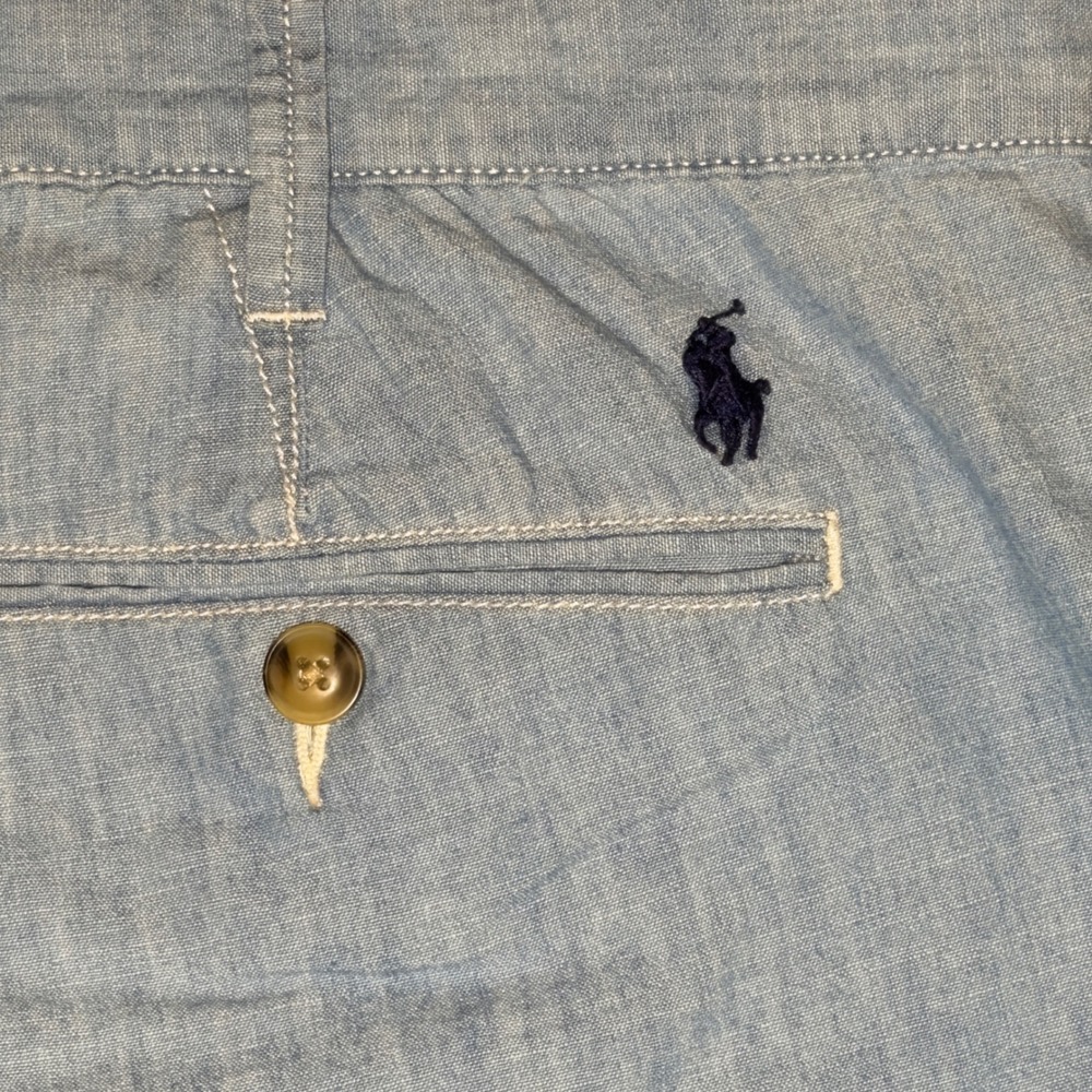 Polo Ralph Lauren Mens 42T Western Embroidered Chambray Shorts Blue Flag Skull - Picture 5 of 11